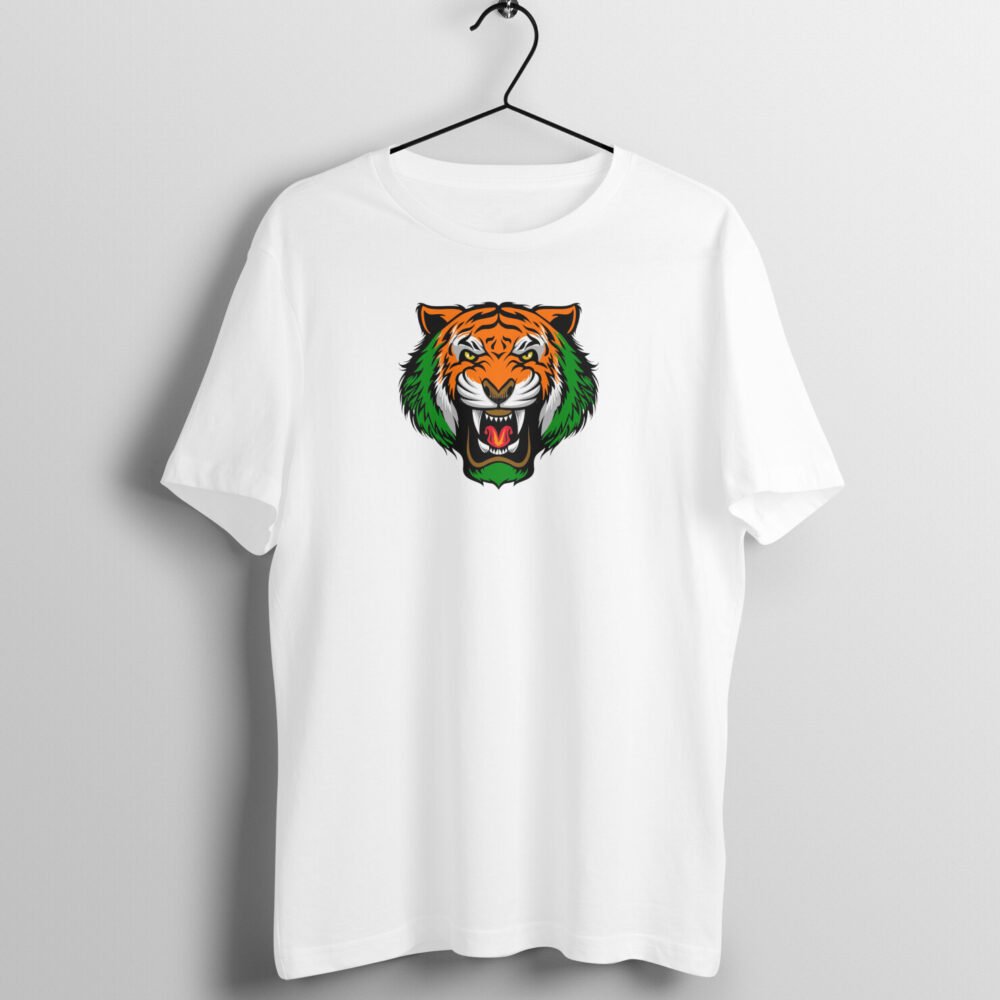 UniSex TriColour Tiger face White T-Shirt For Independence Day